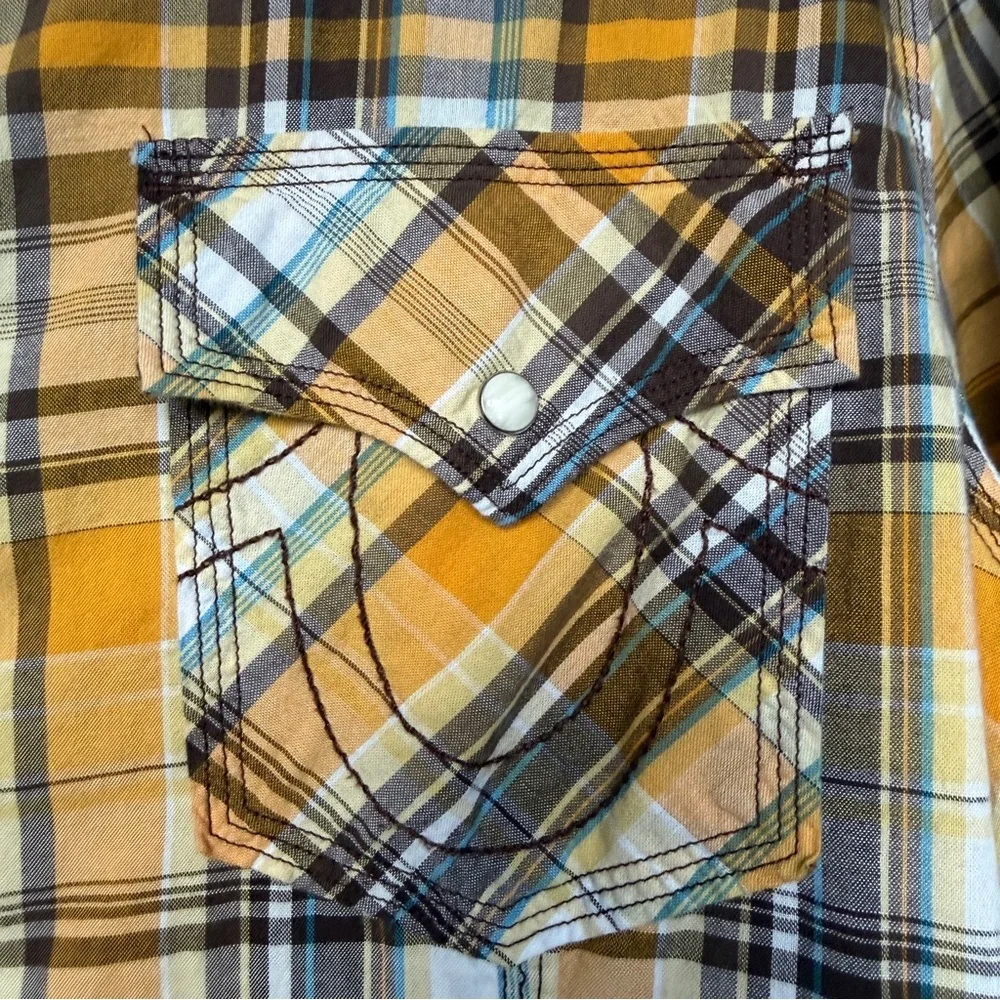 True Religion Men’s “Rocky” Plaid Western Snap Shirt – Size XL